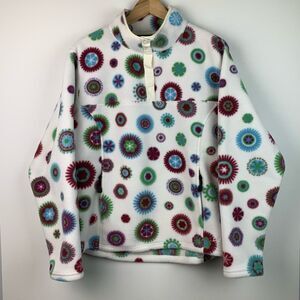 L.L. Bean Fleece Pullover Womens 1X Quarter Snap Jacket Geometric Starburst